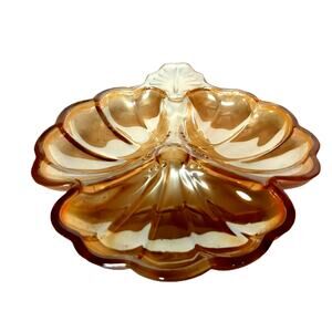 Vintage Carnival Glass Candy Dish Jeannette Iridescent Maple Leaf Design